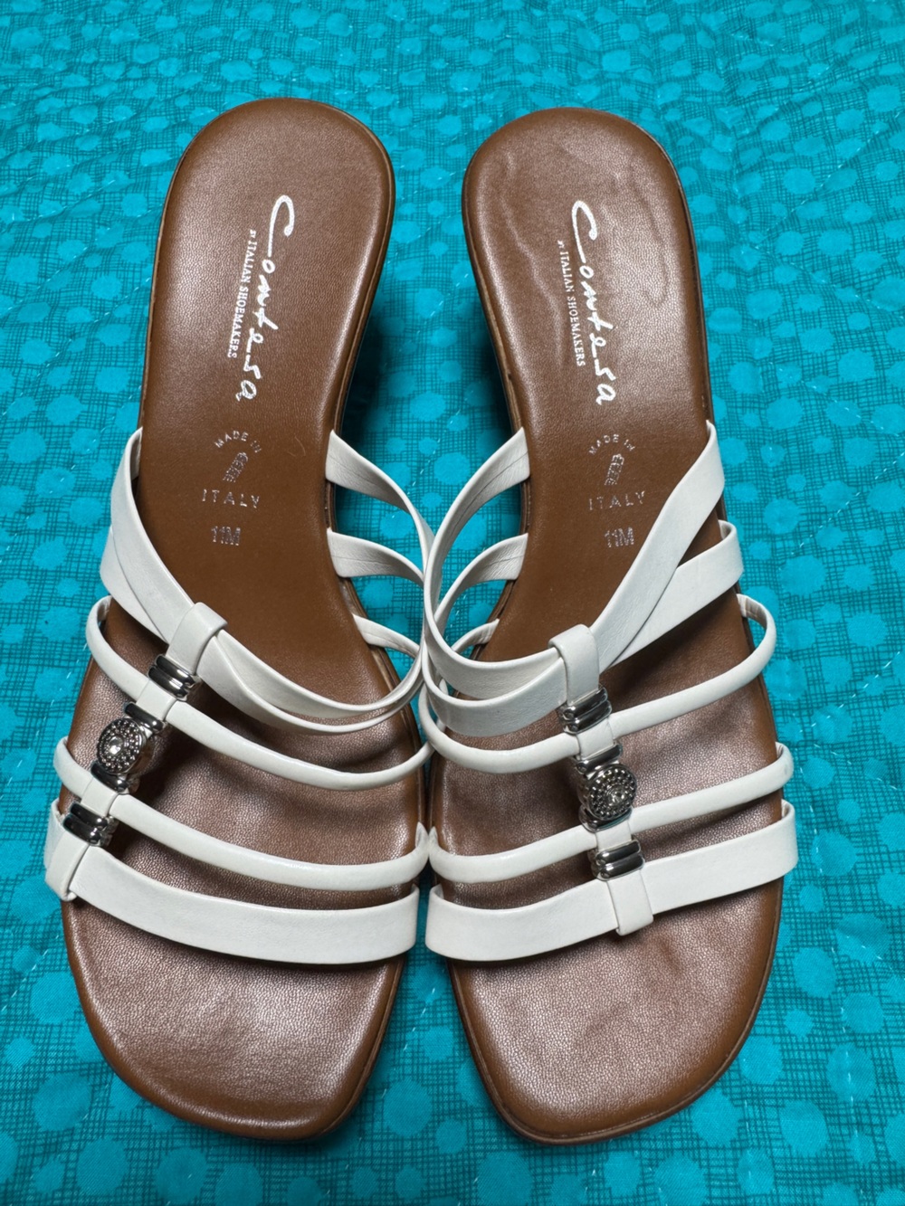 Italian Shoemakers White Multi-Strap Slide Sandals with Silver Accents